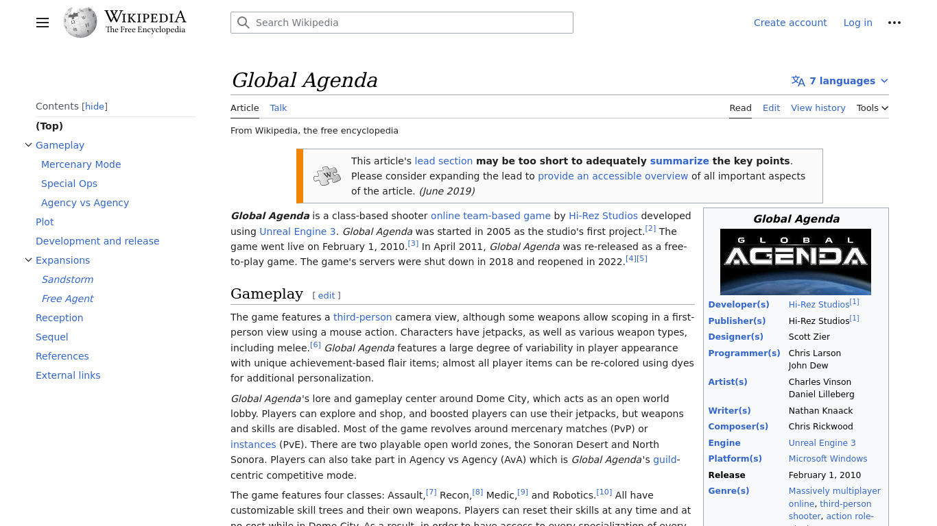 Global Agenda: Free Agent Landing page