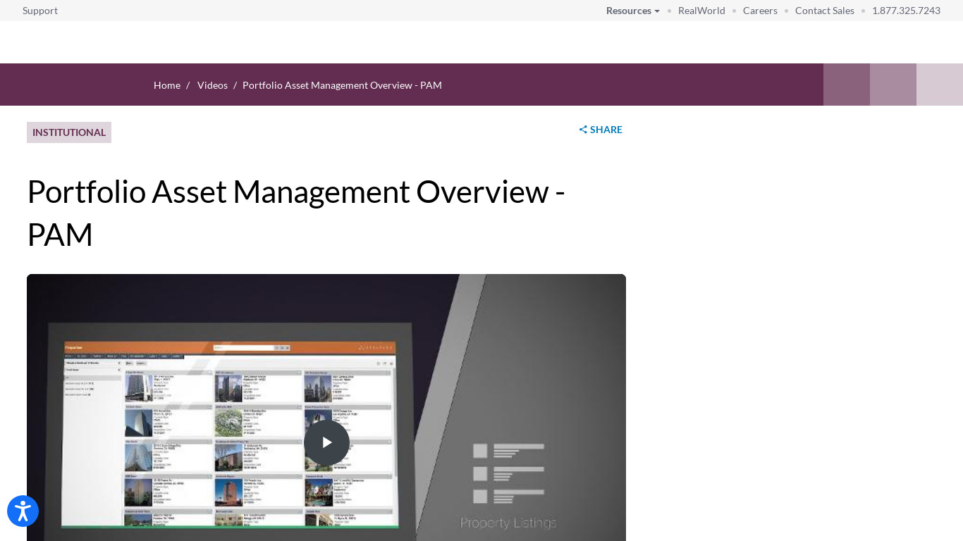 RealPage Portfolio Asset Management (PAM) Landing page