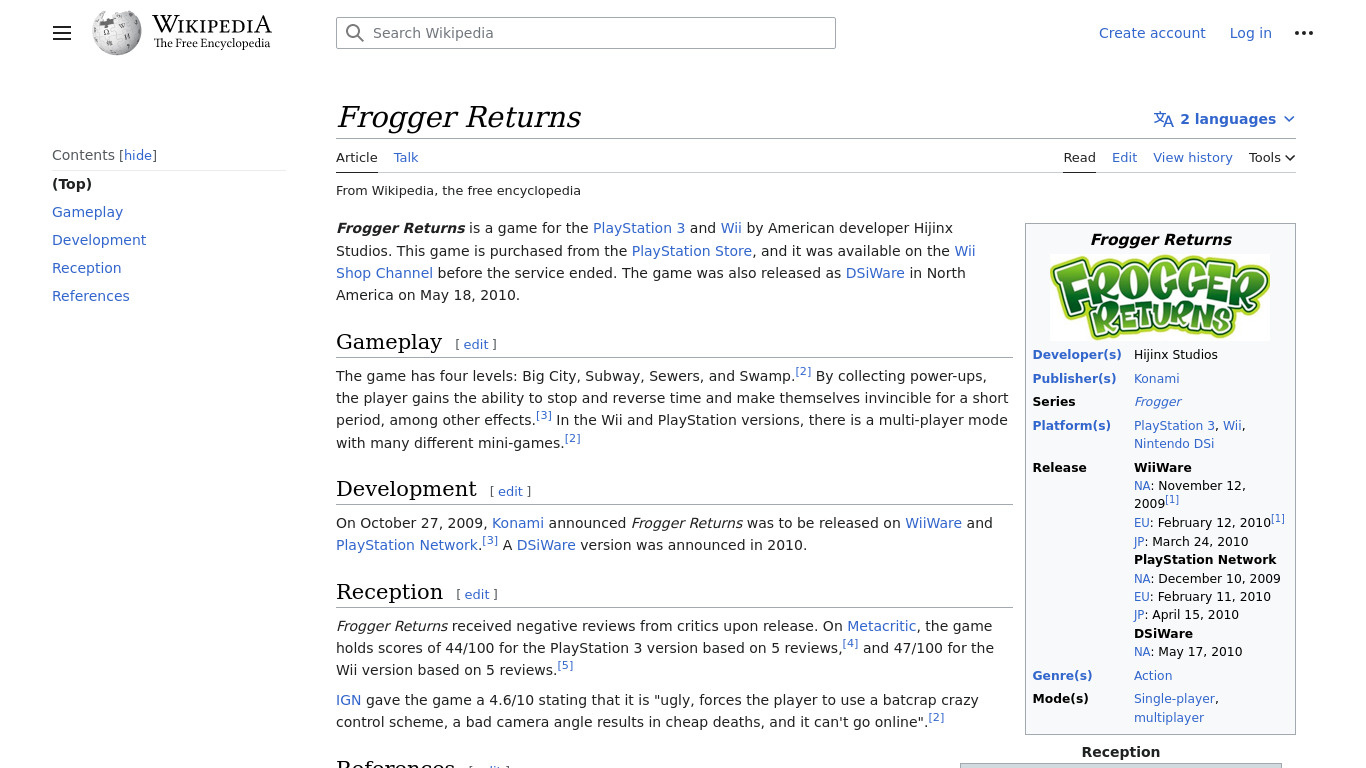 Frogger Returns Landing page