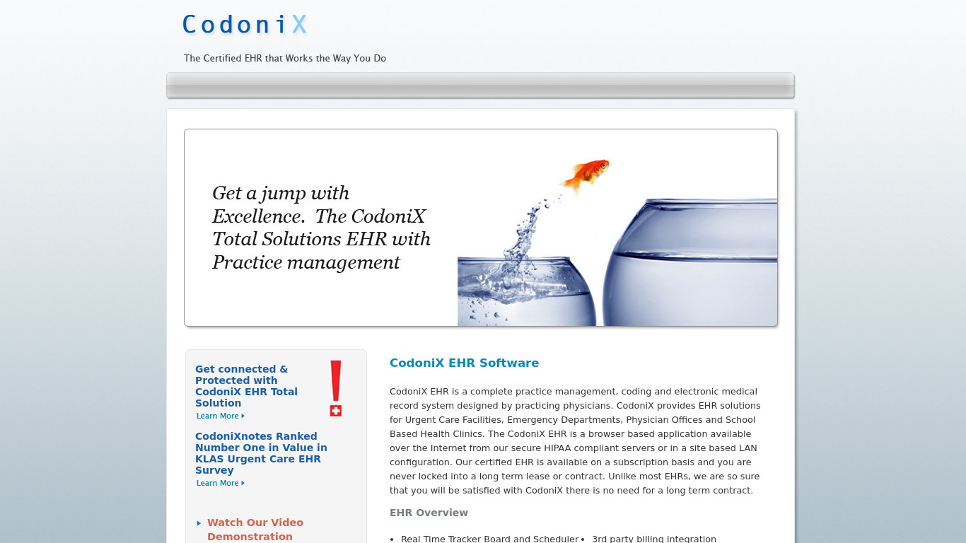 CodoniX EHR Landing page