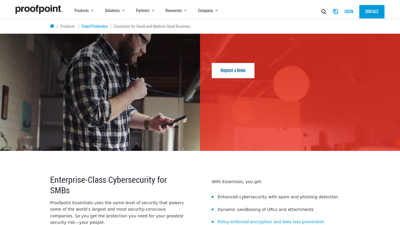 Proofpoint Essentials for Small Business Landing page