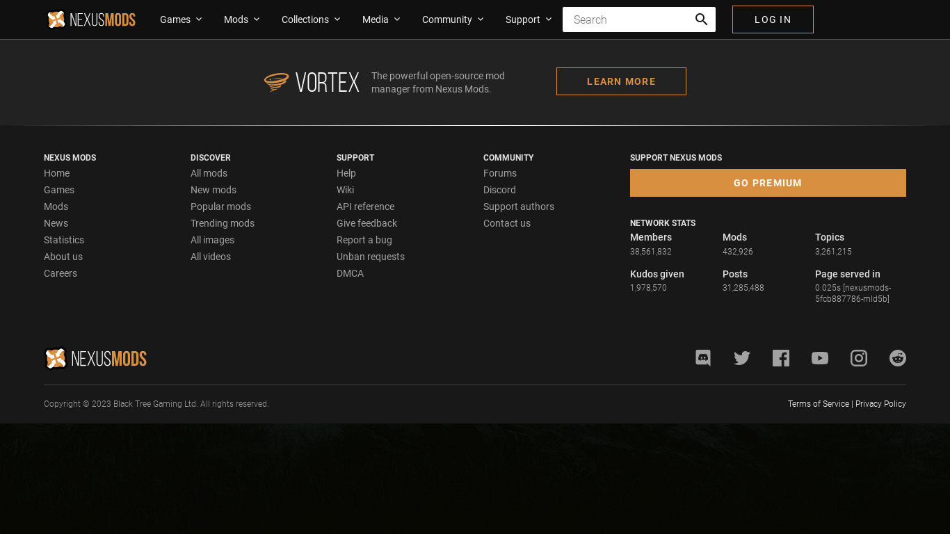 Nexus Mods Vortex Landing page