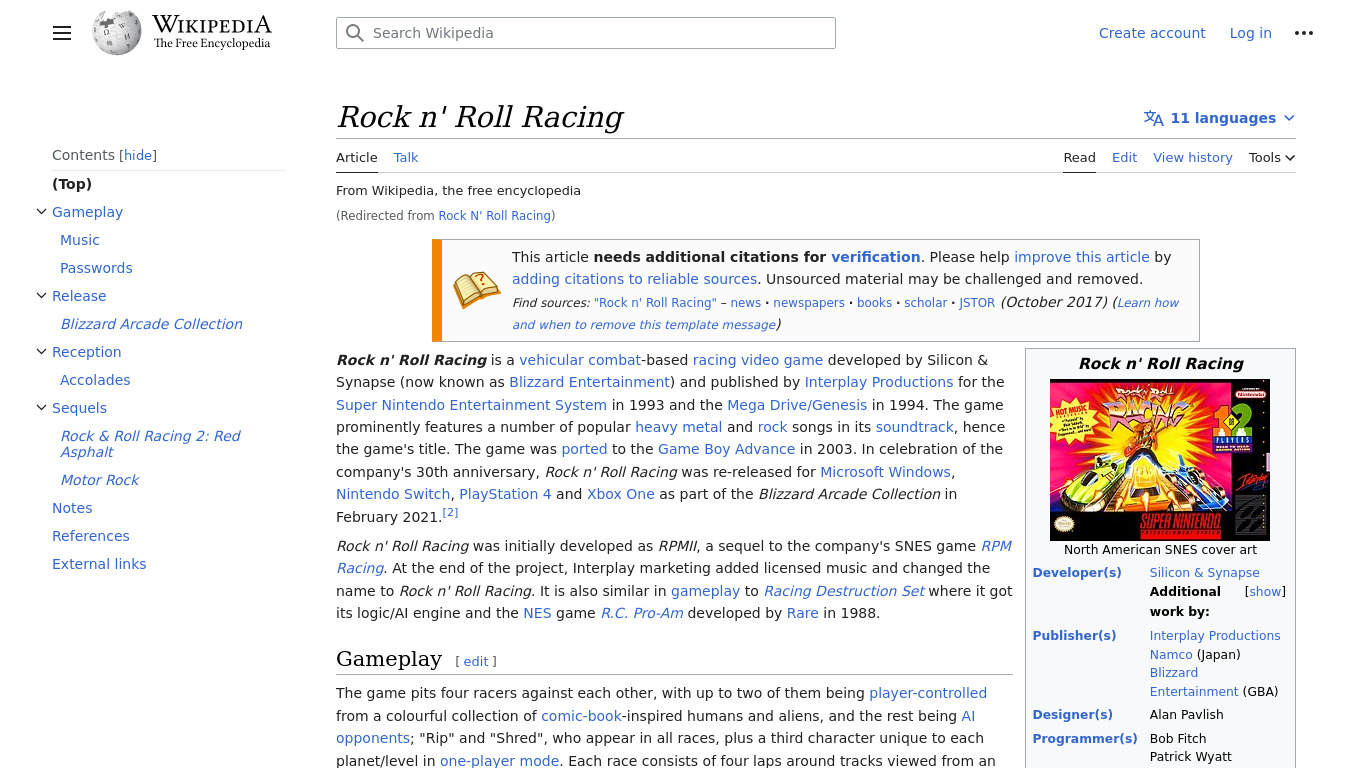 Rock n’ Roll Racing Landing page