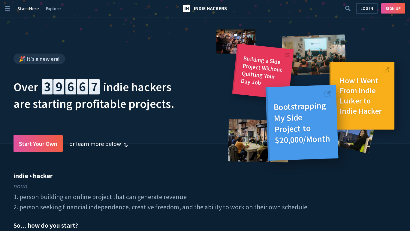 Become an Indie Hacker Landing page