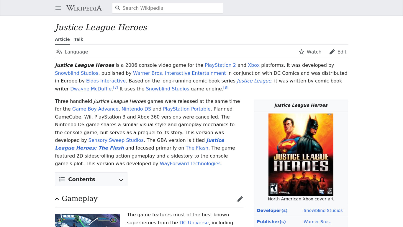 Justice League Heroes Landing page