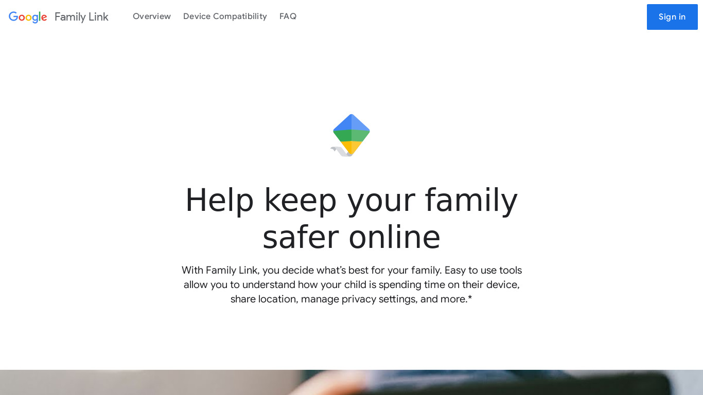 Google Family Link Landing page