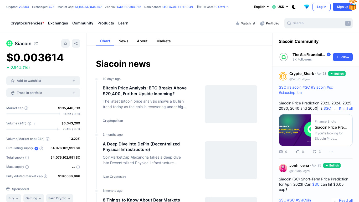 Siacoin (SC) Landing page