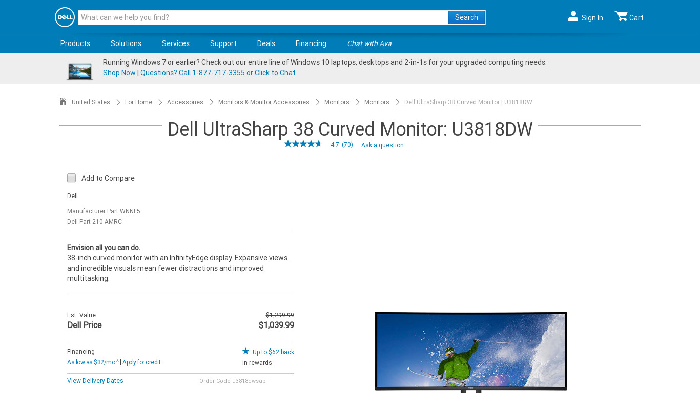 Dell U3818DW Landing page