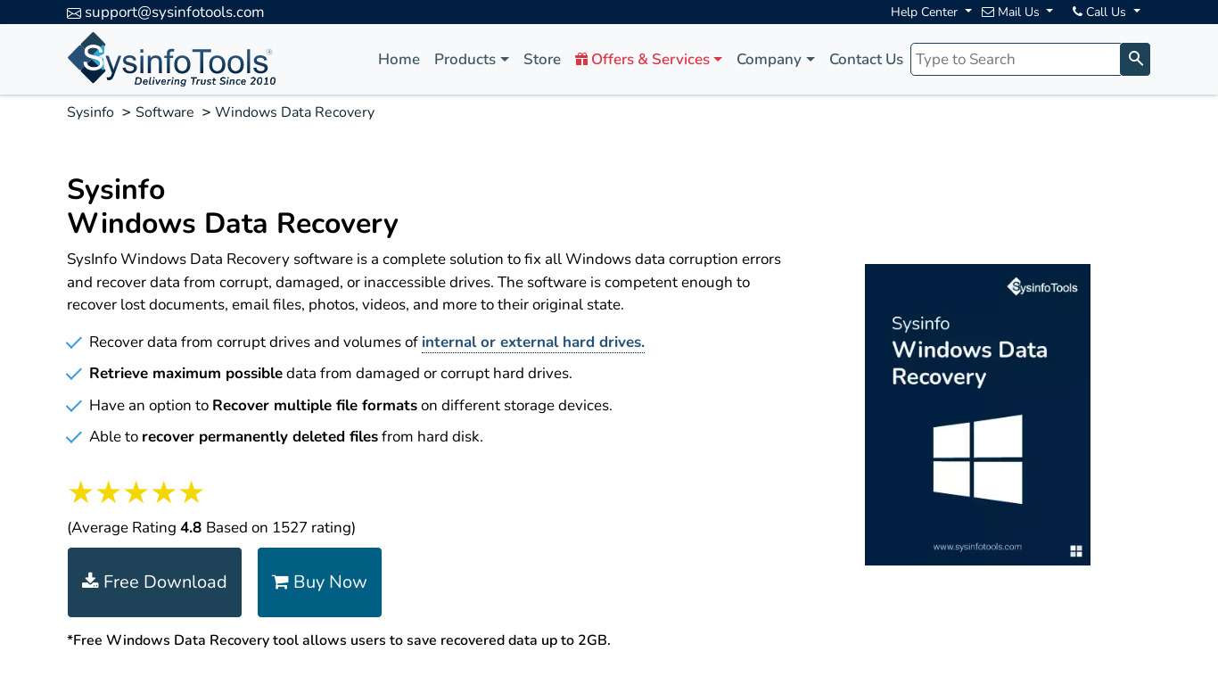 SysInfo Windows Data Recovery Landing page