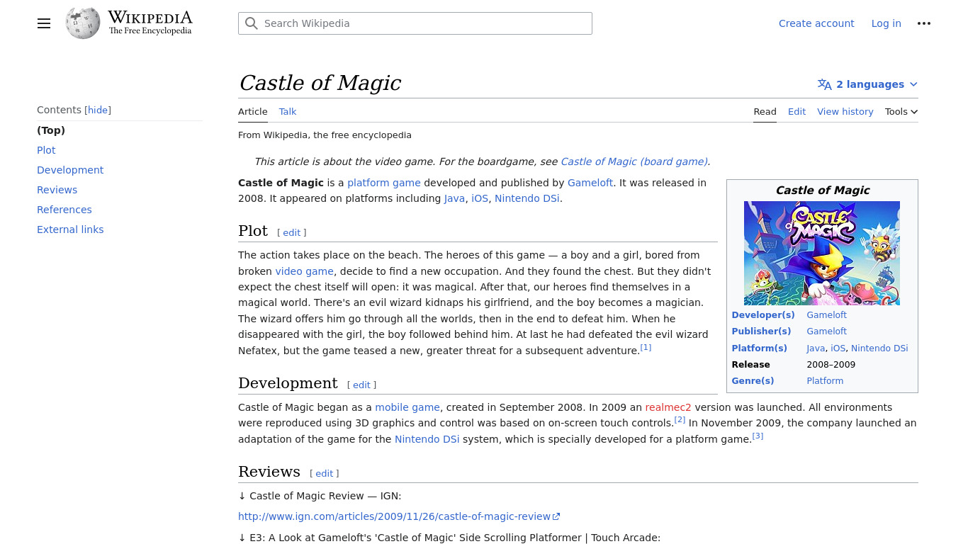 Castle of Magic Landing page