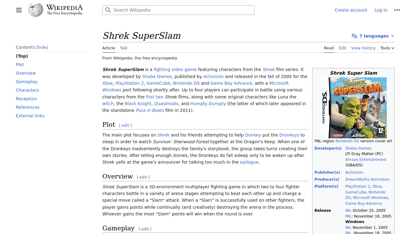Shrek Super Slam Landing page