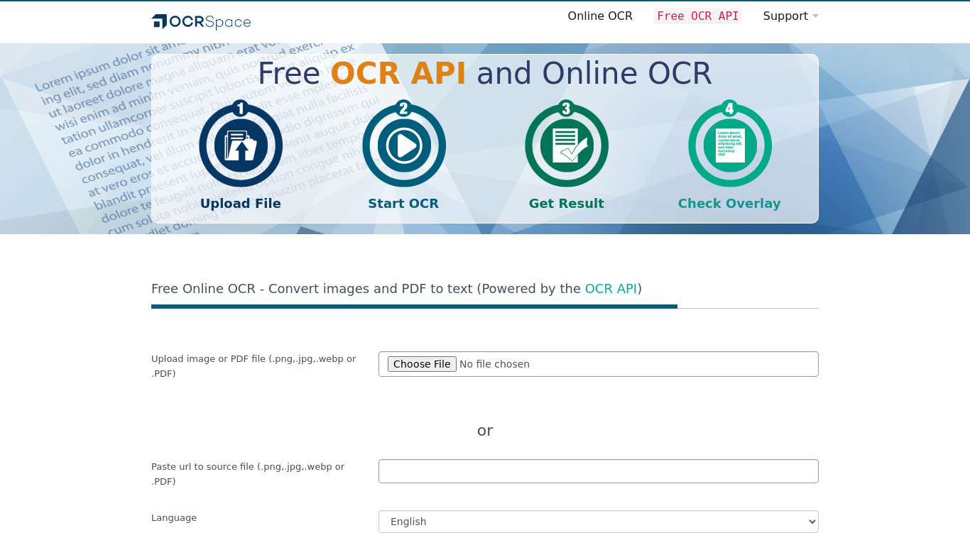 OCR.space Landing page