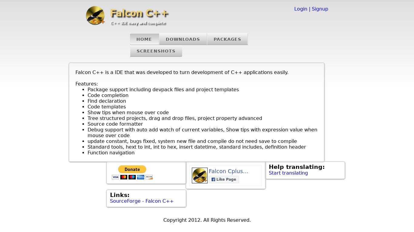 Falcon C++ IDE Landing page