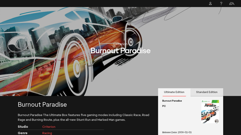ea.com Burnout Paradise Landing Page