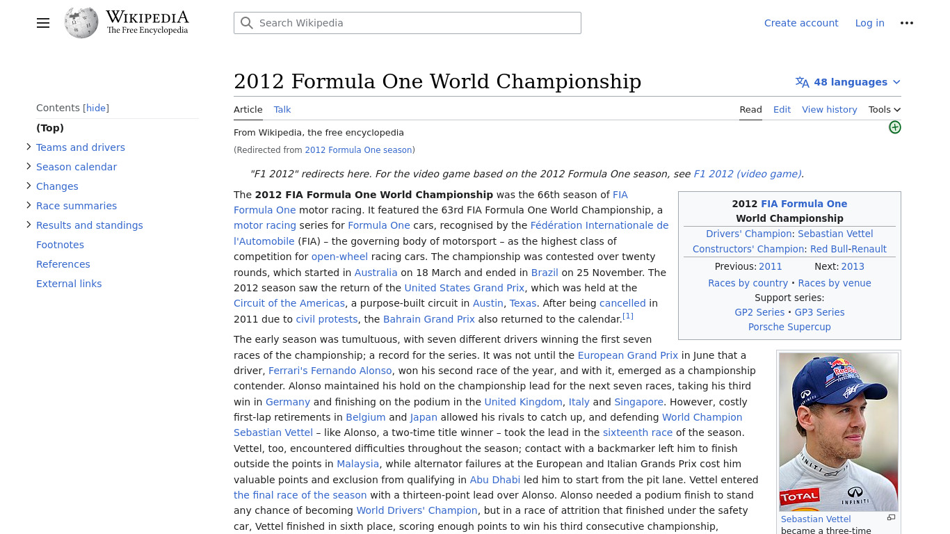 F1 2012 Landing page