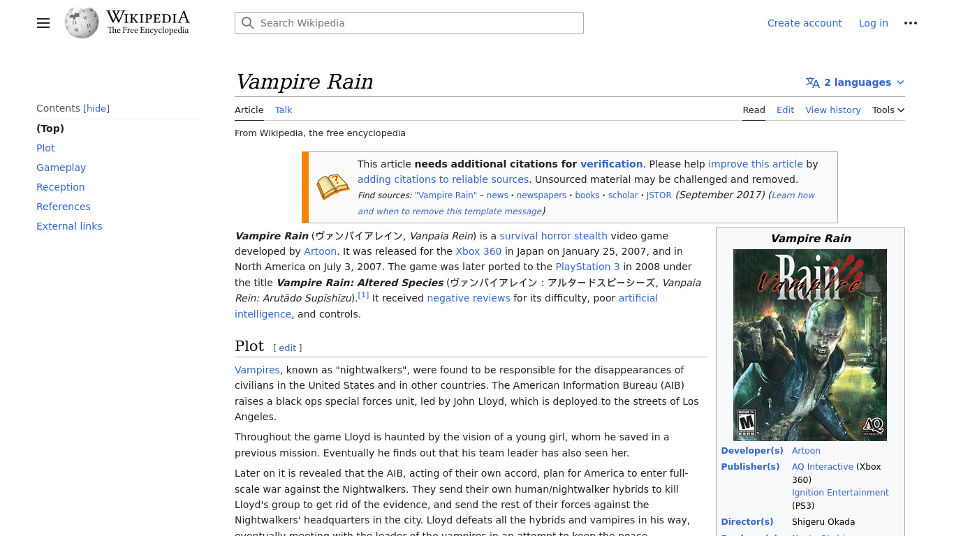 Vampire Rain Landing page