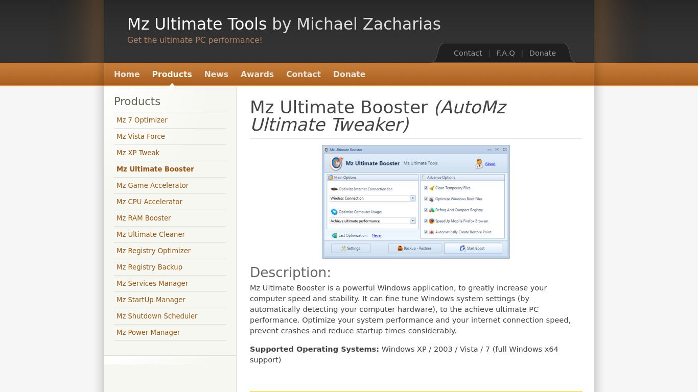 Mz Ultimate Booster Landing page