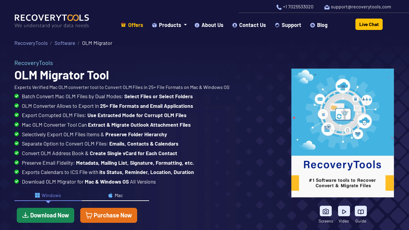 RecoveryTools OLM Migrator Landing page
