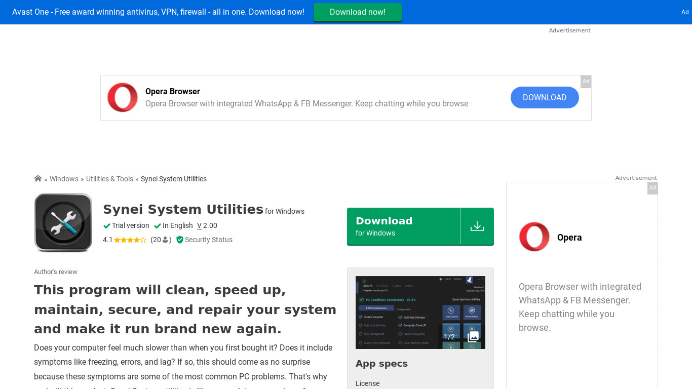 Synei System Utilities Landing page