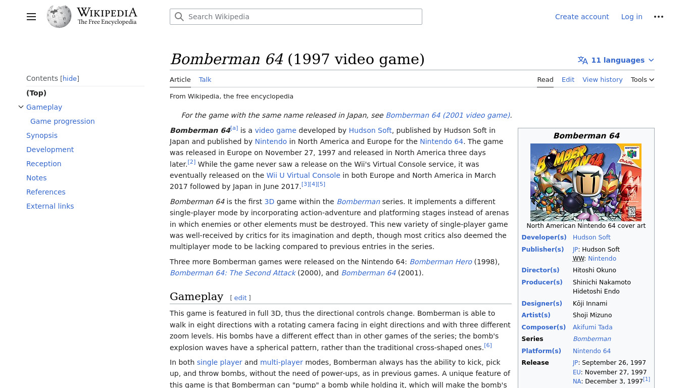 Bomberman 64 Landing page