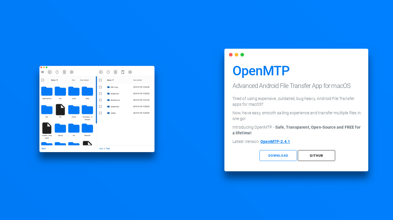 OpenMTP Landing page