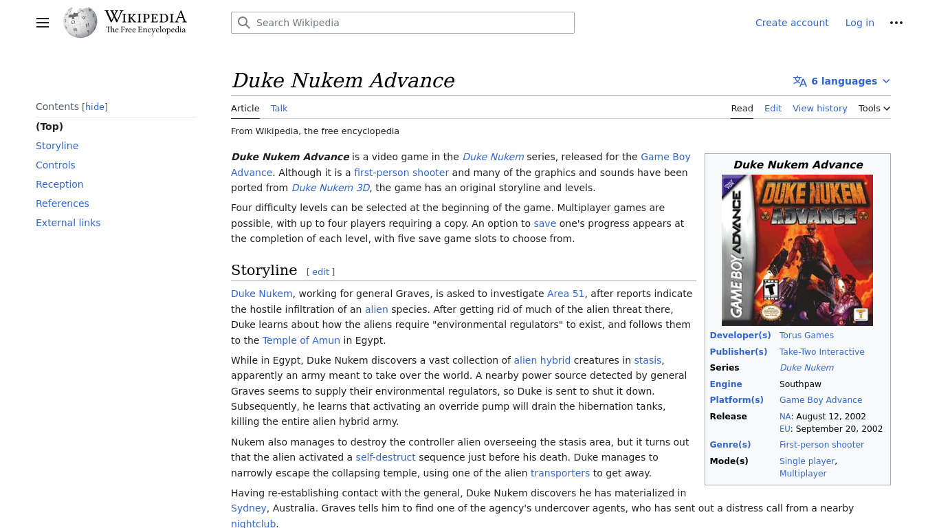 Duke Nukem Advance Landing page