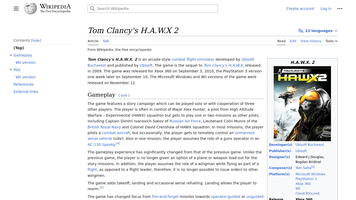 Tom Clancy’s H.A.W.X 2 Landing page