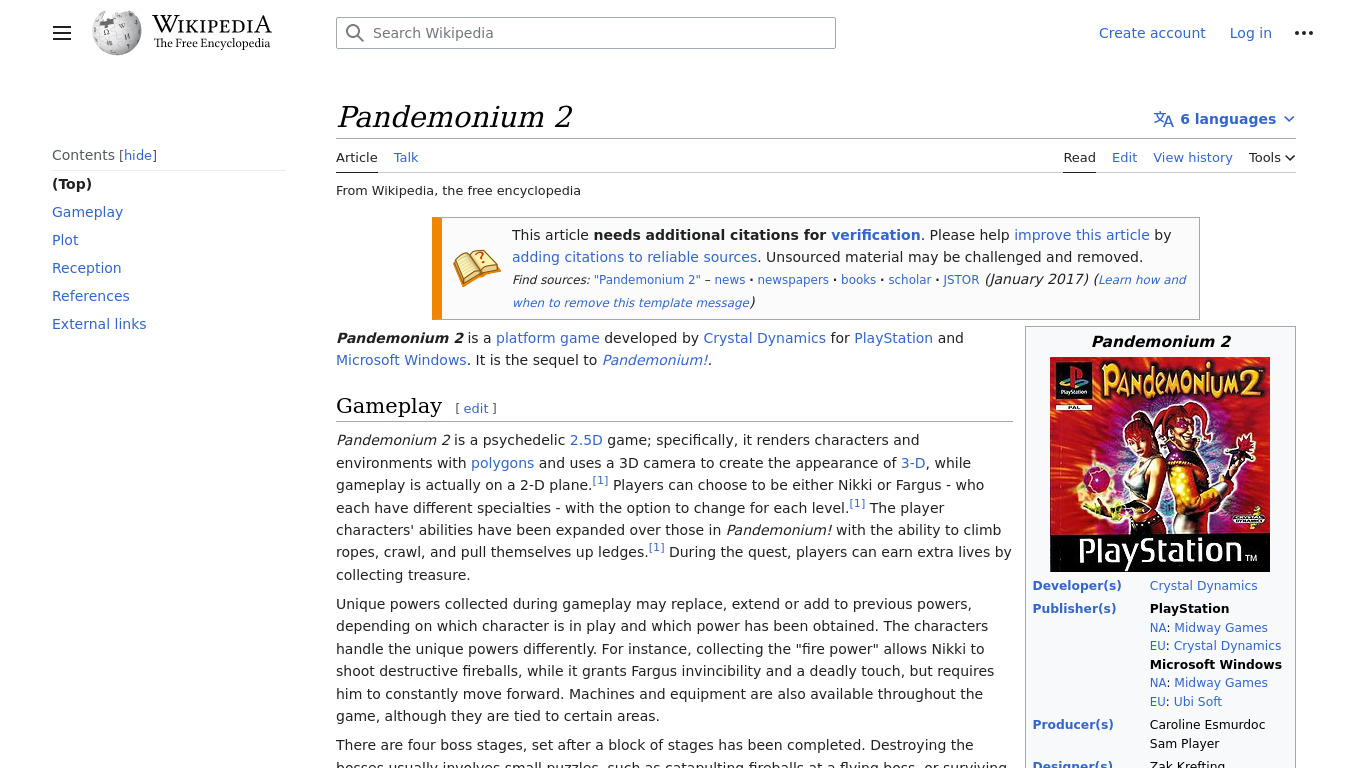 Pandemonium 2 Landing page