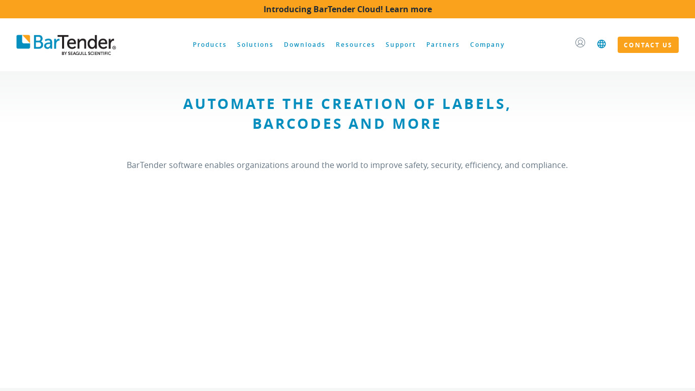 BarTender Label Printing Landing page