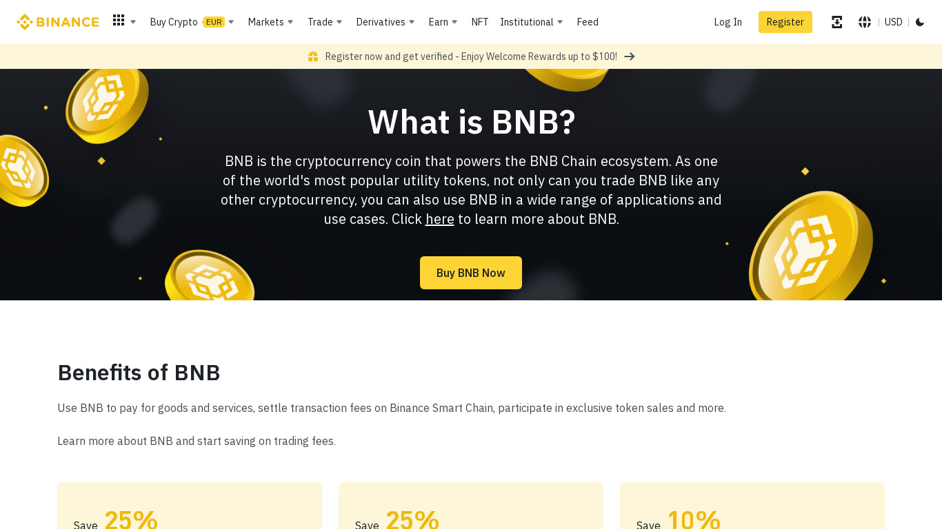 Binance Coin (BNB) Landing page