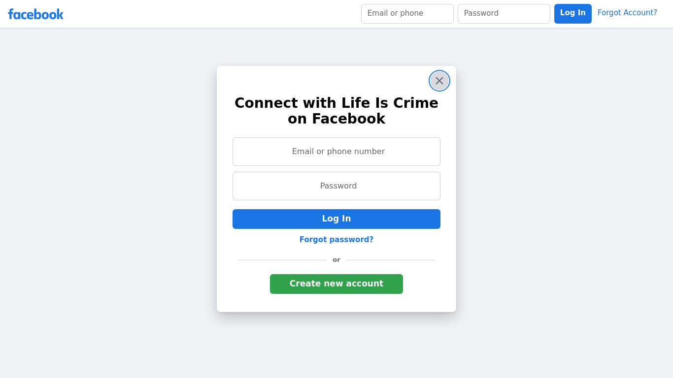 Life is Crime Landing page