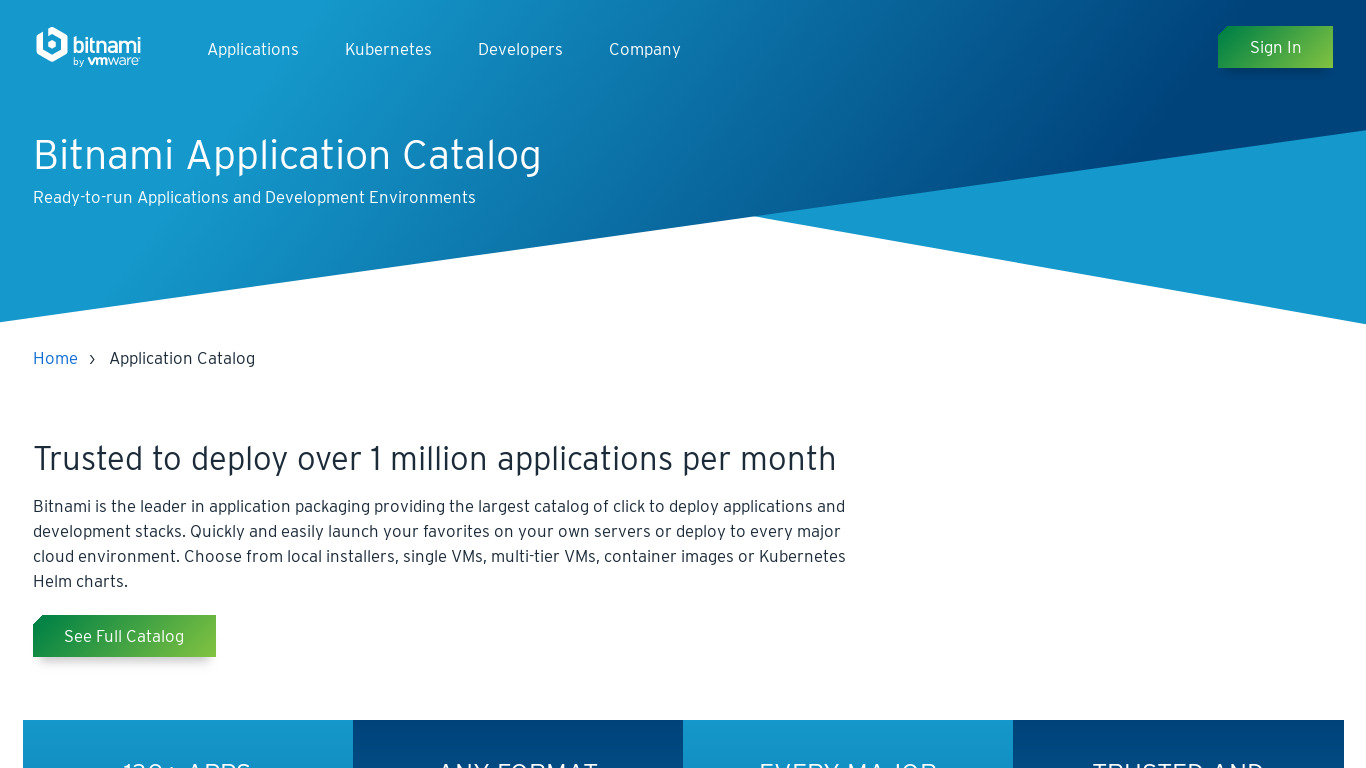 Bitnami Application Catalog Landing page