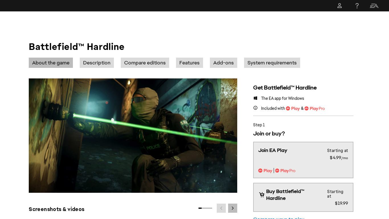Battlefield Hardline Landing page