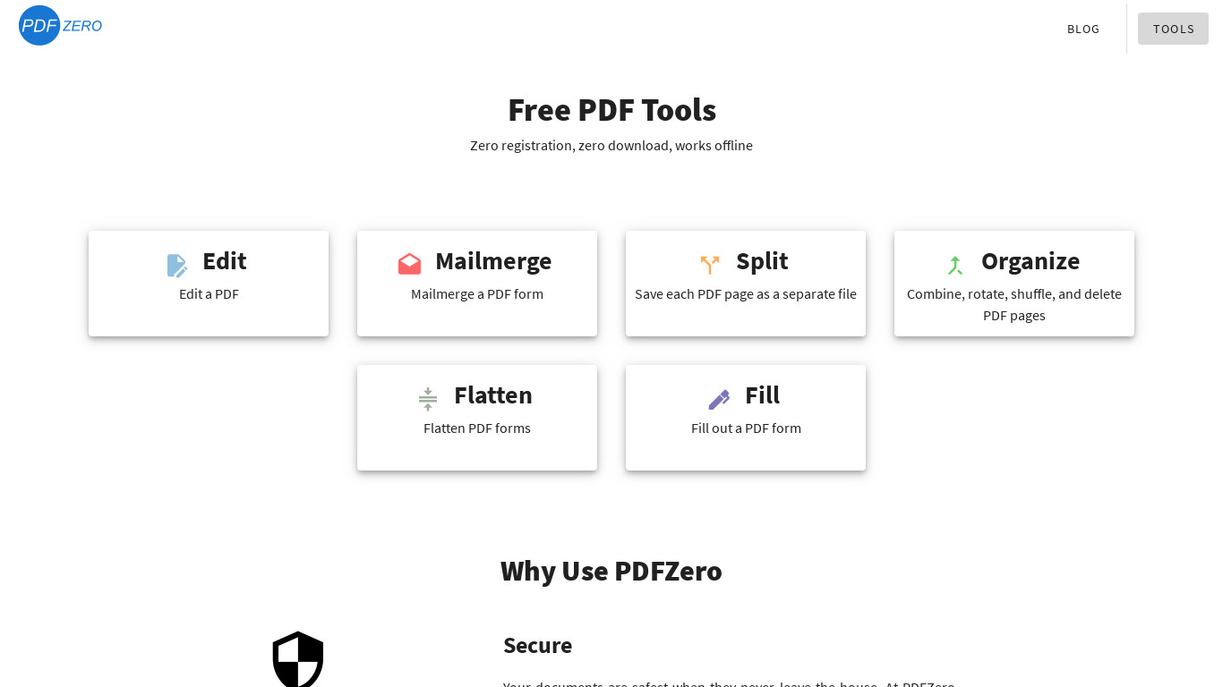 PDFZero Landing page