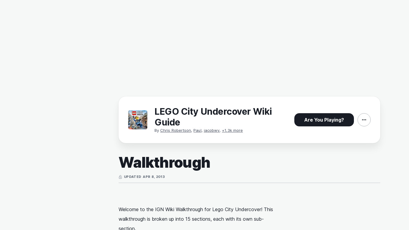 Lego City Undercover Landing page