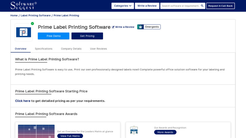 Prime Label Printing Software Landing Page