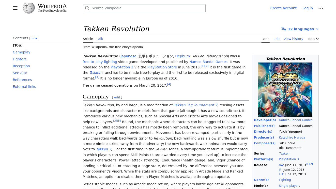 Tekken Revolution Landing page
