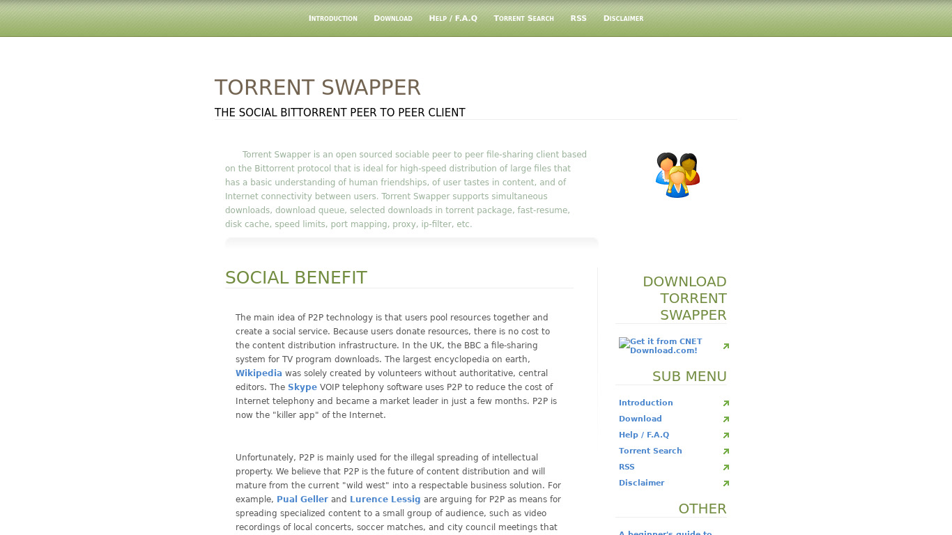 Torrent Swapper Landing page