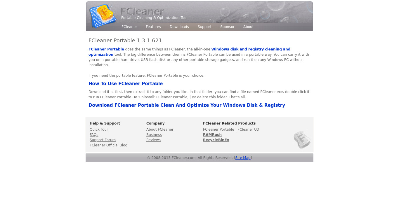 FCleaner Portable Landing page