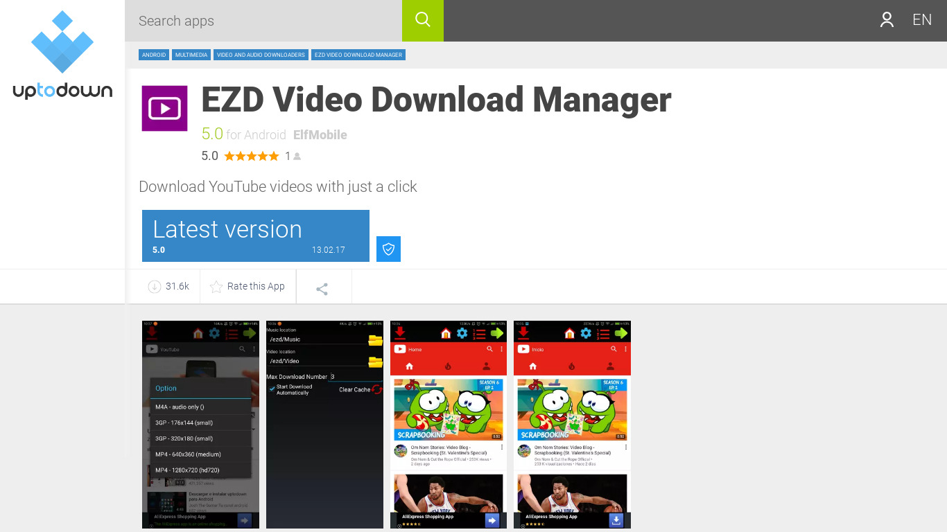 EZD Video Download Manager Landing page