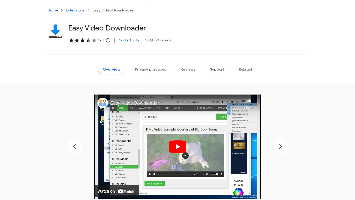Easy HD Video Downloader Landing page
