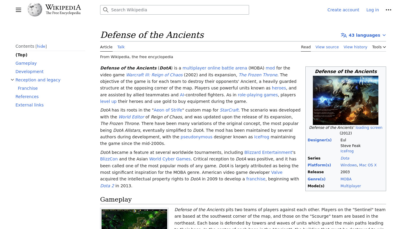 Defense of the Ancients Landing page