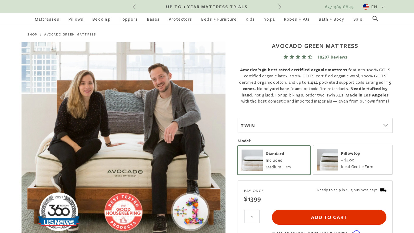 Avocado Green Medium Firm Landing page