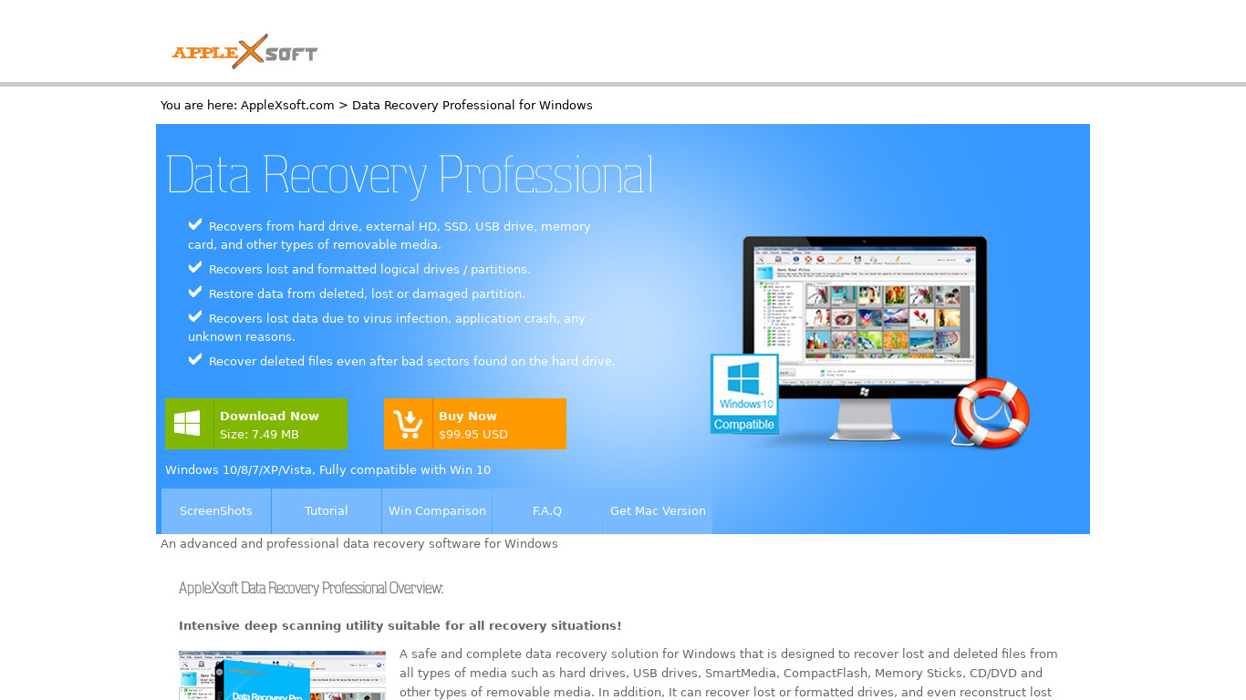 AppleXsoft Data Recovery Professional Landing page