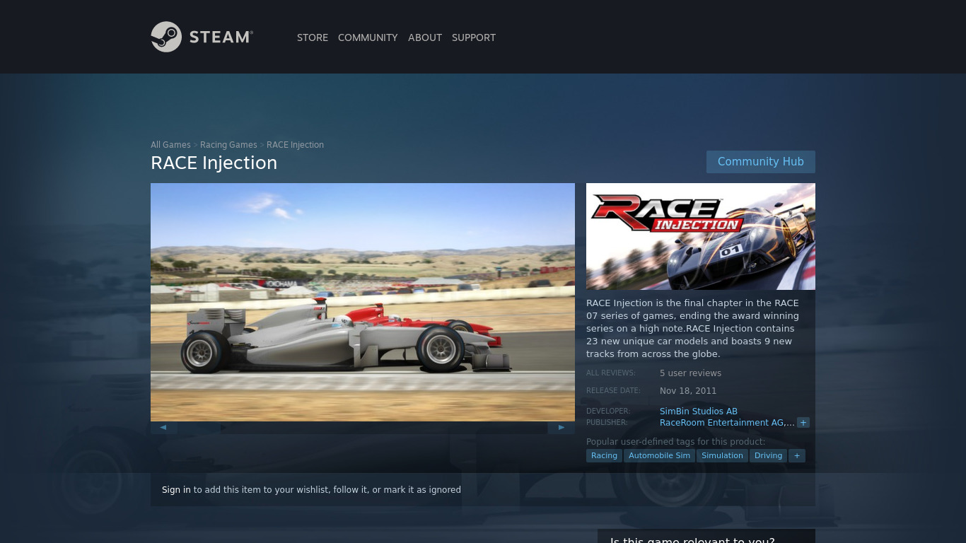 Race Injection Landing page