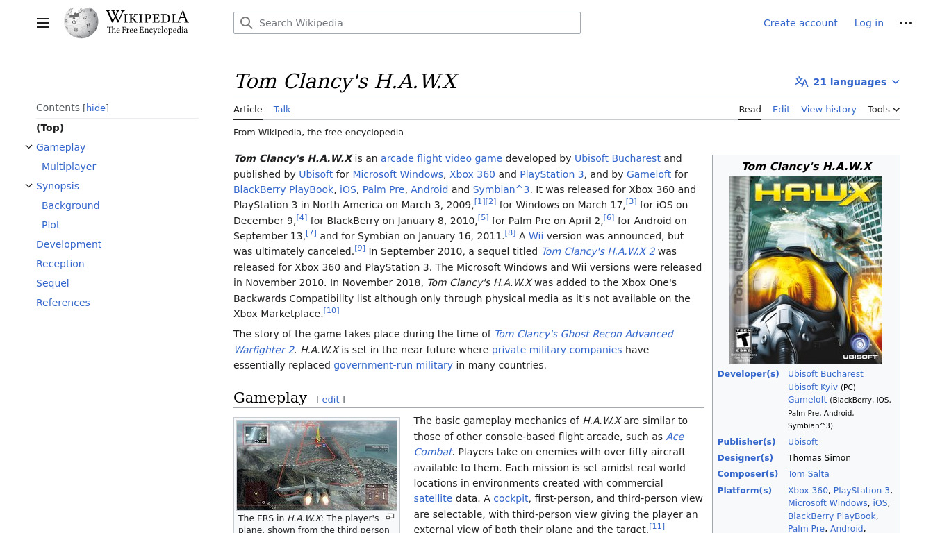 Tom Clancy’s HAWX Landing page