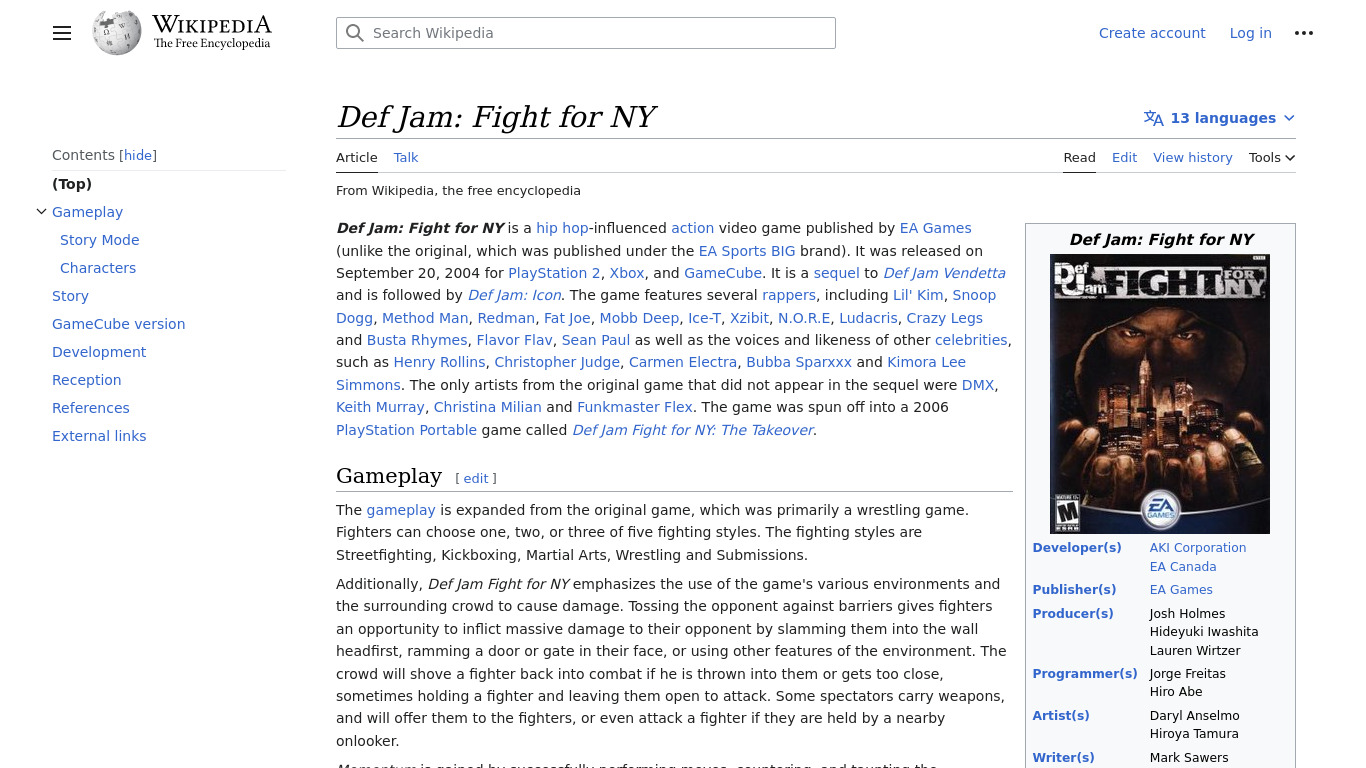 Def Jam: Fight for NY Landing page