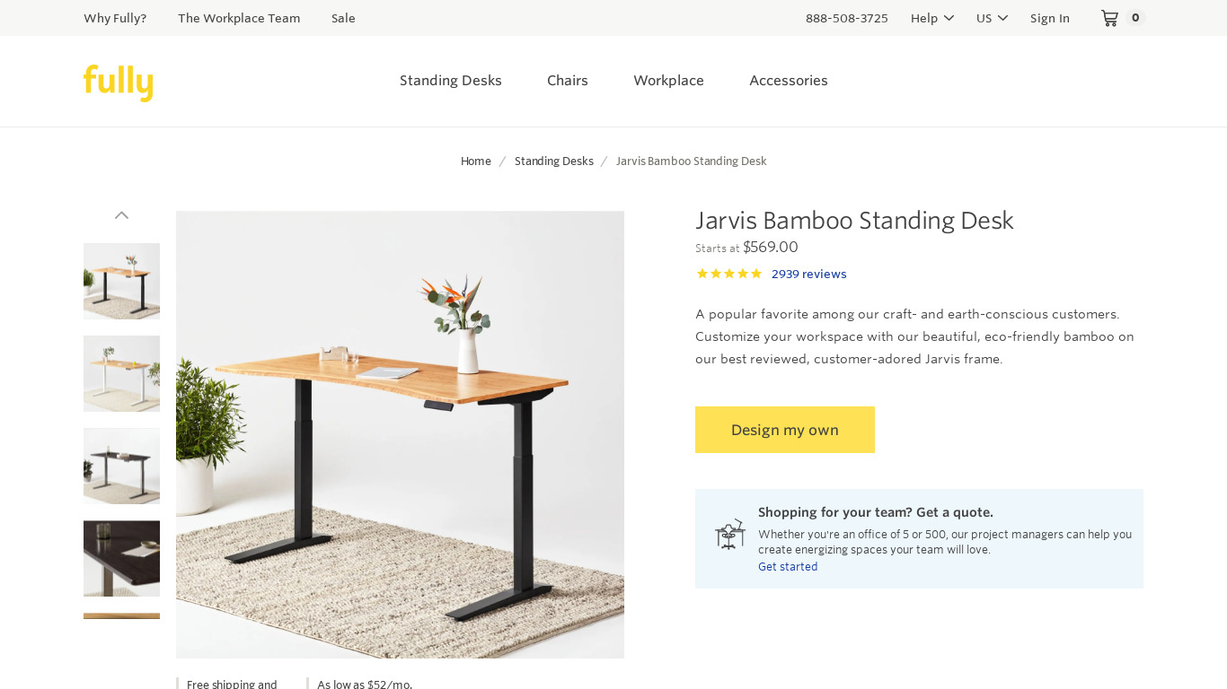 Jarvis Bamboo Adjustable Standing Desk Landing page
