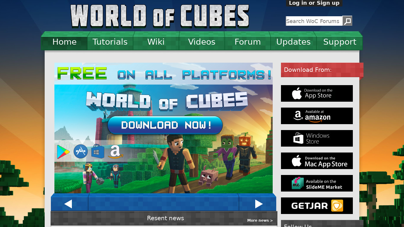 World of Cubes Landing page