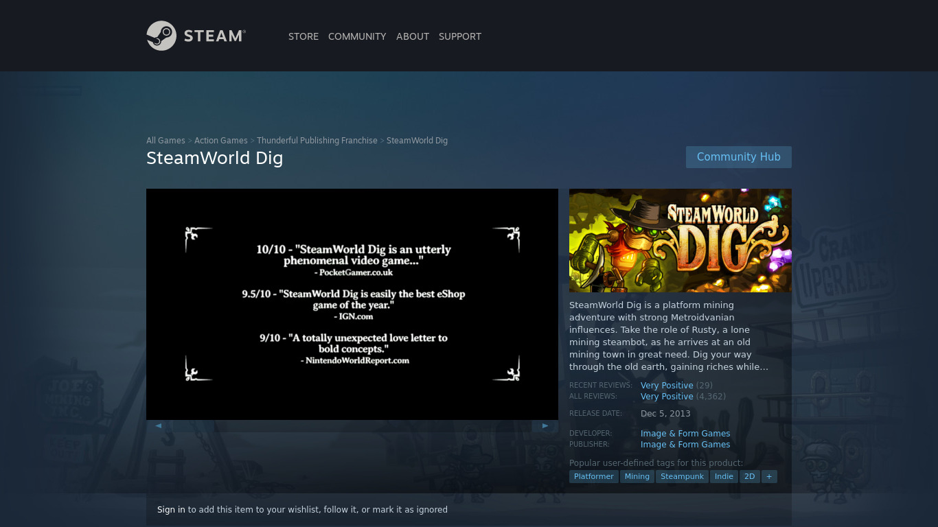 SteamWorld Dig Landing page